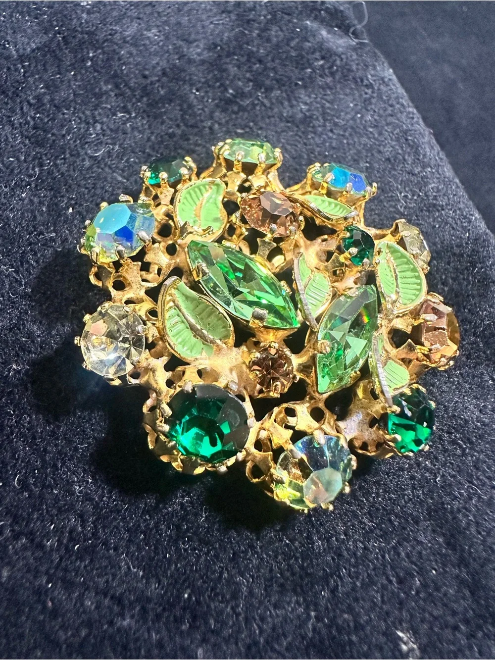 Vtg: Beautiful Australian Crystal & Enamel Floral Accent Brooch